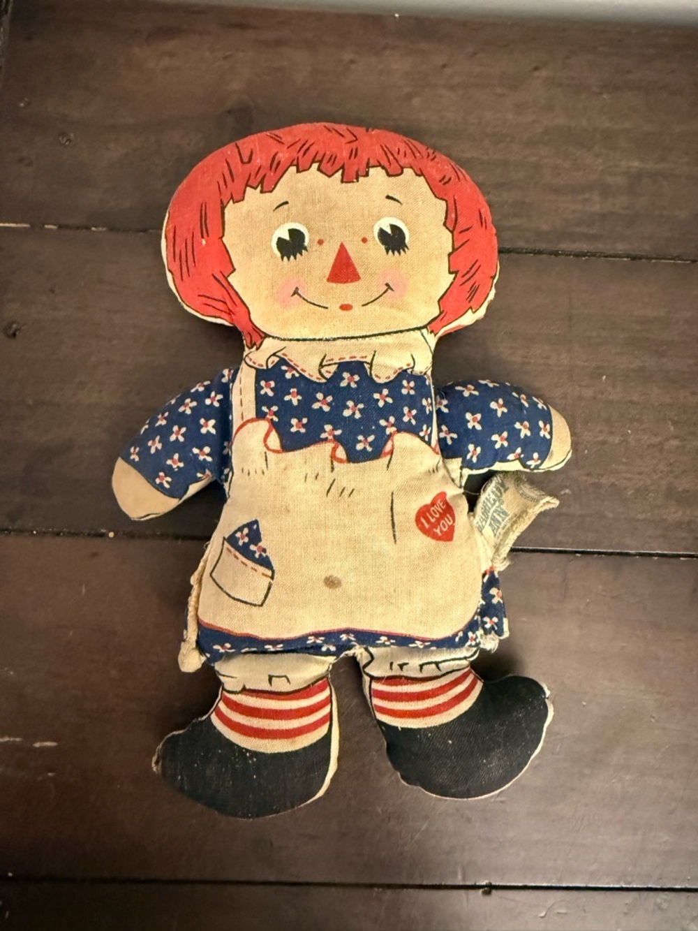 Vintage Raggedy Ann Knickerbocker Plush Doll Small Primitive Farmhouse Decor 8"